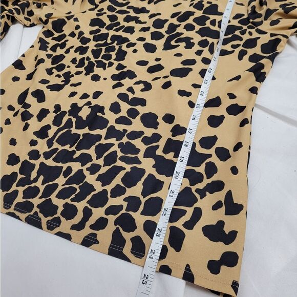 JUDE CONNALLY leopard camel animal print mock neck zip stretch long sleeve top L - Picture 8 of 8